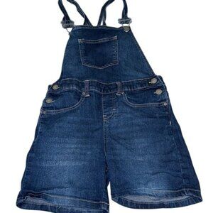 BCBGirls Denim Overalls Jumper Shorts Size 8 Dark Blue Adjustable Straps Pockets